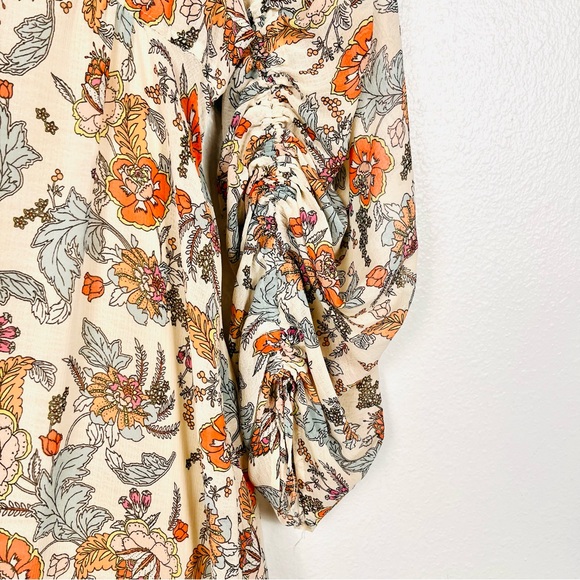 Free People Earthfolk Floral Chiffon Neutral Beige & Orange Maxi Dress XS - Picture 5 of 6